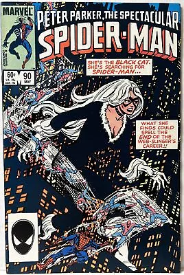 Buy Peter Parker Spectacular Spider-Man #90 1984 Early Black Suit Black Cat VF-NM • 24.12£