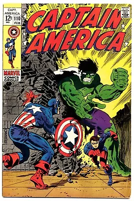 Buy CAPTAIN AMERICA #110 F-, Hulk, Jim Steranko, Marvel Comics 1969 • 79.06£