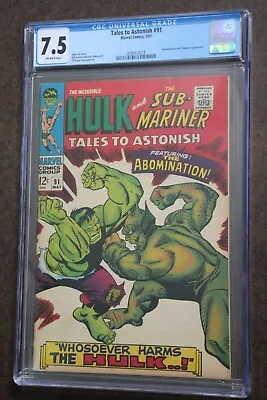 Buy TALES TO ASTONISH 1967 #91 CGC 7.5 OW Pgs 1st Abomination Cover Appearance VF- • 173.86£