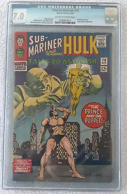 Buy Tales To Astonish #78 (Marvel, 4/66) CGC 7.0 FN/VF Starring: Hulk & Sub-Mariner • 127.30£