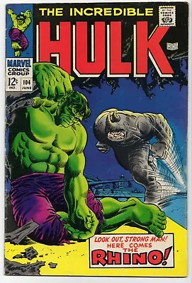 Buy The Incredible Hulk #104 (1968) VF- (7.5) Marie Severin! The Rhino! Silver Age! • 63.24£