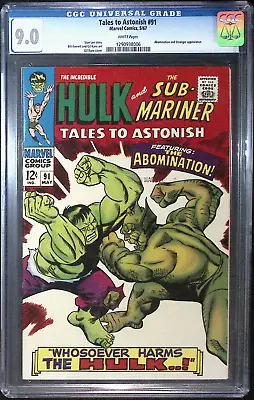 Buy Tales To Astonish #91 CGC 9.0 WHITE Hulk Sub-Mariner 2nd Abomination / 1st Cover • 395.11£