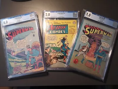 Buy  Superman #58 #106(244) Action Comics #192 All From 1950s Cgc Graded • 1,500£