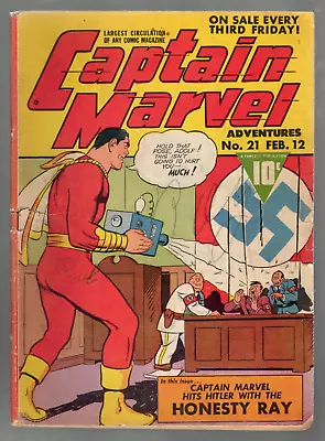 Buy Captain Marvel Adventures #21 Fawcett 1943 VG- 3.5 WW2 Hitler • 921.21£