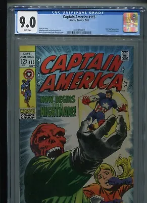 Buy Captain America #115 (1969) CGC 9.0 [WHITE]  Red Skull! Cosmic Cube! • 236.98£