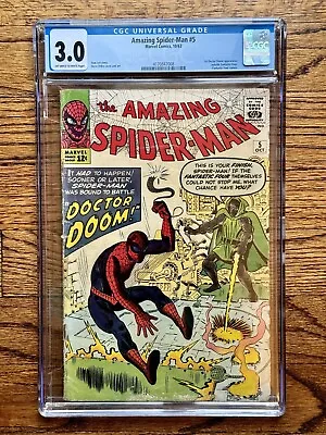 Buy 1963 Marvel Comics Amazing Spider-Man 5 CGC 3.0 Doctor Doom Fantastic Four • 712.90£