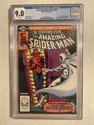 Buy Amazing Spider-Man 220 Marvel 1981 CGC 9.0 White Pages Early Moon Knight Cover • 67.08£