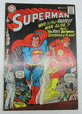 Buy Vintage Dc Comics Superman #199 Aug 1967 Comic Book Vs The Flash Race • 79.43£