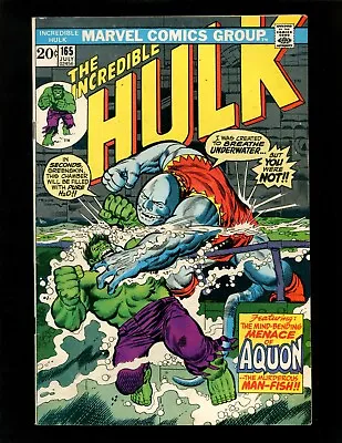 Buy Incredible Hulk #165 FN Trimpe 1st Aquon 2nd Col. Armbruster Capt Omen Nick Fury • 8£