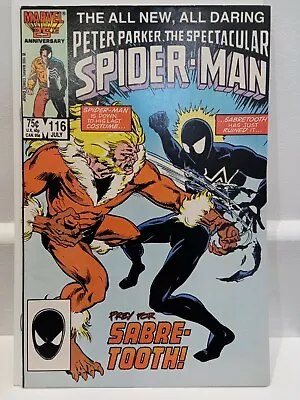 Buy SPECTACULAR SPIDER-MAN #116 | VF | 1986 |1st APP FOREIGNER | SABRETOOTH |MOVIE • 20.52£