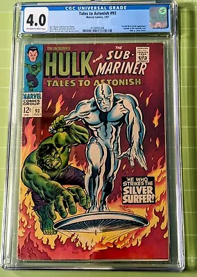 Buy Tales To Astonish #93 CGC 4.0/VG OWh-Wh Pgs Classic Silver Surfer/Hulk Cover • 137.73£