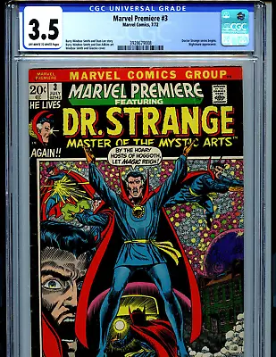 Buy Marvel Premiere #3 CGC 3.5 Dr. Strange 1972 Marvel Amricons K21 • 86.92£