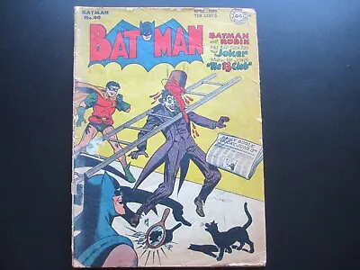 Buy Batman #40 1947 Jack Burnley Joker Cover!   13 Club  Rare! Vhtf Scarce Golden! • 592.12£