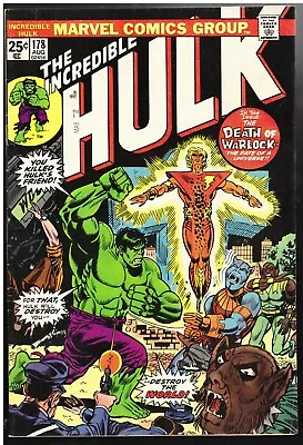 Buy Incredible Hulk #178 1974 8.0/vf  Death Of Warlock Gerry Conway/ Herbe Trimpe • 44.30£