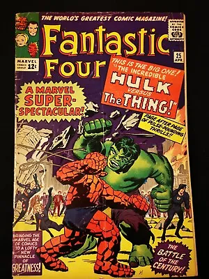 Buy Fantastic Four #25 (1964) Classic Hulk Vs Thing Battle Cover! Silver Age.  • 145£