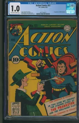 Buy Action Comics #51 CGC 1.0 DC Comics 1942 1st Appearance The Prankster • 232.31£