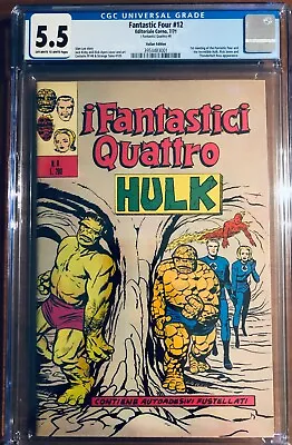 Buy Fantastic Four #12 1st Meeting Of Fantastic Four & Hulk CGC 5.5 Italian Edition • 707.56£