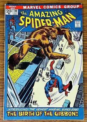 Buy AMAZING SPIDER-MAN #110 1ST APPEARANCE OF THE GIBBON 1972 Marvel KRAVEN CAMEO VF • 49.39£
