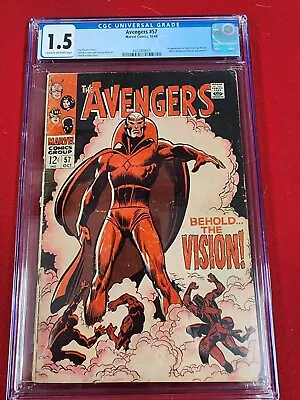 Buy Avengers #57 CGC 1.5 Cream/OW Pages, 1st App. Vision, Silver Age Key 🔑! • 119.93£