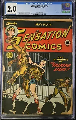 Buy 1943 Sensation Comics 17 CGC 2.0 Wonder Woman Lion Cage Cover. RARE CENSUS. • 592.95£