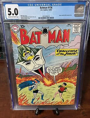 Buy Batman #136 (1960) CGC 5.0 -  Joker  Sheldon Moldoff Cover And Bill Finger Story • 240.95£