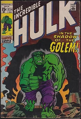 Buy Marvel Comics THE INCREDIBLE HULK #134 Herb Trimpe Golem 1970 FN! • 16.89£