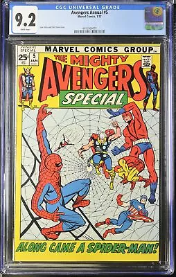 Buy Avengers Annual #5 CGC NM- 9.2 White Pages Spider-Man! Marvel 1972 • 157.33£