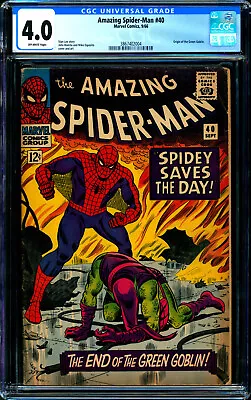 Buy Amazing Spider-Man #40 (1966) | CGC 4.0 OW | Green Goblin Origin | Romita Cover • 188.96£