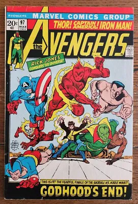 Buy Avengers #97 Invaders Kree/Skrull War Gil Kane & Everett Cover Marvel 1972 - FN • 14.47£