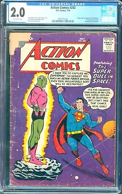 Buy Action Comics #242 (1958) CGC 2.0 - 1st & Origin Of Brainiac; 1st City Of Kandor • 969.67£
