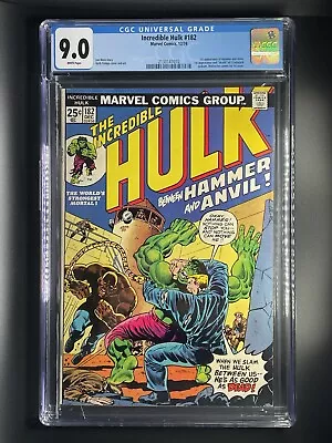 Buy Incredible Hulk 182 CGC 9.0 VF/NM 3rd App Wolverine 1st Hammer & Anvil • 281.50£