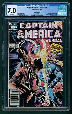 Buy Captain America Annual #8 (1986) CGC 7.0 NEWSSTAND White! Wolverine! Mike Zeck! • 47£