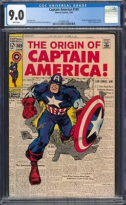 Buy 1969 Marvel Captain America #109 CGC 9.0 White Pages Origin Retold • 299.62£