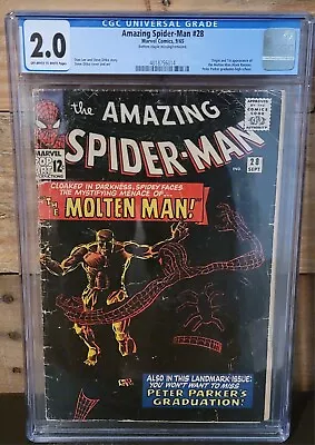 Buy Marvel Comics Amazing Spider-Man #28 CGC 2.0 1st Molten Man GCG 2.0 Ditko 1965  • 94.87£