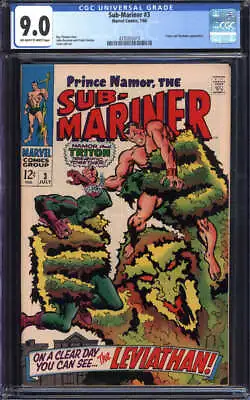 Buy Sub-mariner #3 Cgc 9.0 Ow/wh Pages // Triton + Plantman App Marvel 1968 • 134.35£