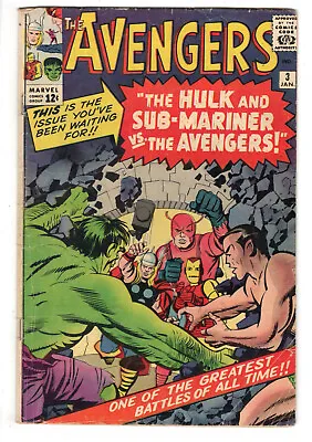 Buy Avengers #3 (1964) - Grade 4.0 - Guest Apps Hulk, Sub-mariner And Spider-man! • 276.60£
