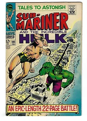 Buy Tales To Astonish 100 VF 8.0 Silver Age Sub-Mariner Hulk Last Issue 1968 • 67.51£
