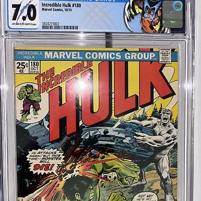 Buy Incredible Hulk 180 CGC 7.0  1st Wolverine App Marvel Comics Book 1974 • 579.65£