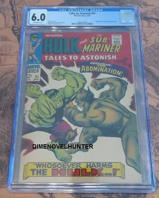 Buy Tales To Astonish #91 6.0 Cgc Hulk & Sub-mariner Abomination & Stranger Appear • 118.59£