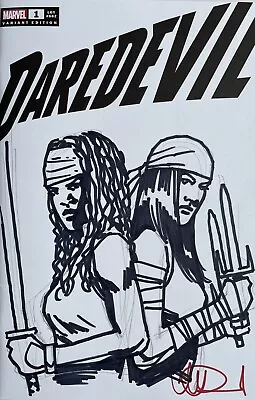 Buy Daredevil #1 (2023) Blank Cover W/Michonne & Elektra Sketch By Charlie Adlard • 14.50£