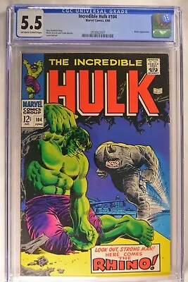 Buy Incredible Hulk #104 CGC 5.5 Ow/w Rhino App. Hulk Marvel Comics 6/1968 • 130.45£