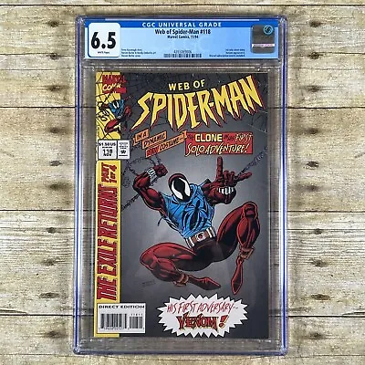 Buy Web Of Spider-Man #118 CGC 6.5 1994 1st Ben Reilly Scarlet Spider White Pages • 51.38£