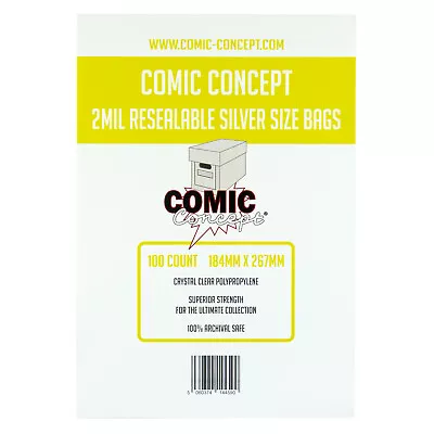 Buy Comic Concept RESEALABLE Comic Bags -- SILVER Age Size -- Great Value!! • 5.59£