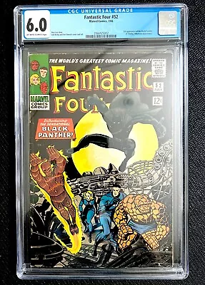Buy Fantastic Four #52 CGC 6.0 (O/W) FN 1st App. Of The Black Panther Marvel 1966 • 770.84£