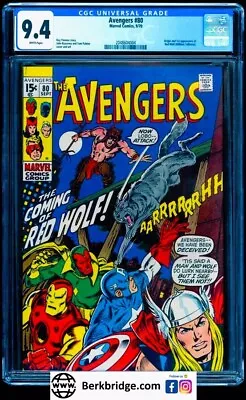 Buy AVENGERS 80 CGC 9.4 WHITE PAGES KEY 1st RED WOLF 9/70 💎 10% OFF SALE • 532.19£
