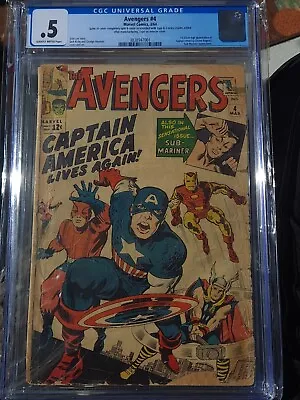 Buy Avengers # 4 1963 CGC .5 / 1st Silver Age Captain America Joins Mega Key 🔑🔥 • 695.45£