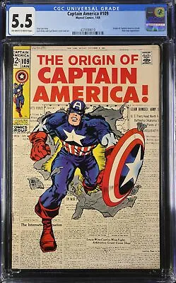 Buy Captain America #109 - Marvel Comics 1969 CGC 5.5 Origin Of Captain America Reto • 79.51£