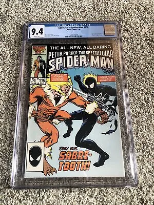 Buy Spectacular Spider-Man #116 CGC 9.4 WP Sabretooth, Foreigner, Black Cat (1986) • 39.52£