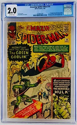 Buy Amazing Spider-Man #14 CGC 2.0 First Green Goblin Appearance 1st ASM 1964 GD • 1,000.75£