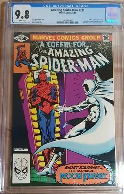Buy 1981 Amazing Spider-Man 220 CGC 9.8 1st Moon Knight Cover RARE • 351.81£